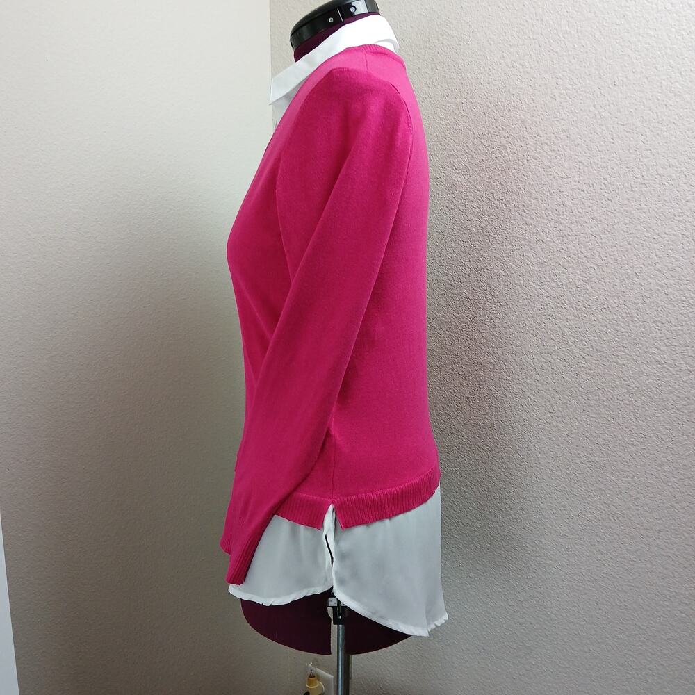 Rio & Rian New York Pink 2-Fer Layered-Look Blouse M long sleeve sweater chiffon - Picture 2 of 12
